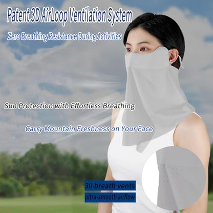 UV Sun Protection Face Mask with Neck Coverage UPF 50+ Face Shield Breathable Design for Summer Outdoor Activities - color: 2 Pack Grey