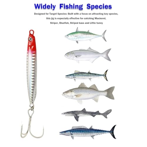 Saltwater Fishing Lures Fishing Jigs Fishing Spoons for Striped bass, Pompano, Spanish Mackerel ，Bluefish - color: Red (3pcs), size: 1.40 oz + 1.80 oz + 2.00 oz / 40 g + 50 g + 60 g