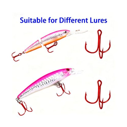 Persei 100pcs Fishing Hook Treble Hooks High Carbon Treble Hooks Super Sharp Solid Size 2 4 6 8 10 12 Triple Barbed Steel Fish Hook - color: Red, size: 10#-100pcs
