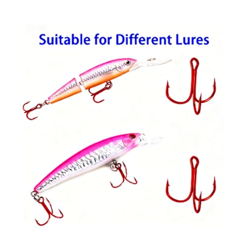 Persei 100pcs Fishing Hook Treble Hooks High Carbon Treble Hooks Super Sharp Solid Size 2 4 6 8 10 12 Triple Barbed Steel Fish Hook - color: Red, size: 2#-100pcs