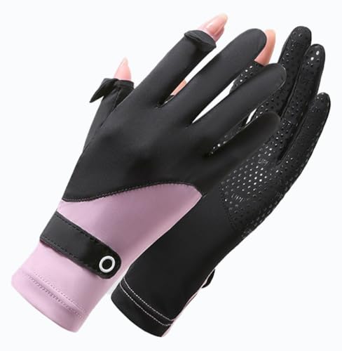Eohak Women UV Sun Protection Gloves Full Finger Touchscreen Gloves Summer Outdoor Cyling Driving Gloves - color: Black