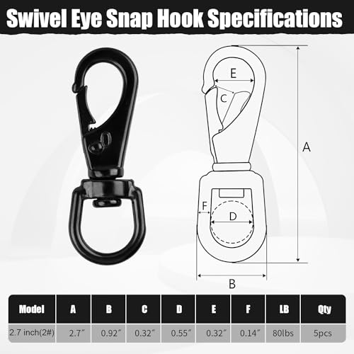 Stainless Steel Swivel Eye Snap Hook, 5 Pack (2.7 Inch) Heavy Duty Flag Clips for Flagpole Rope, Diving Clips Spring Hooks for Bird Feeders, Pet Chains, Dog Tie-Out Cable, Keychains