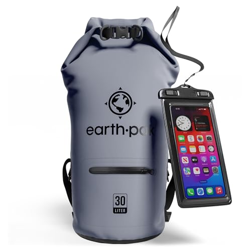 Earth Pak Waterproof Dry Bag with Zippered Pocket - Waterproof Dry Bag Backpack Keeps Gear Dry - color: Gray, size: 30L