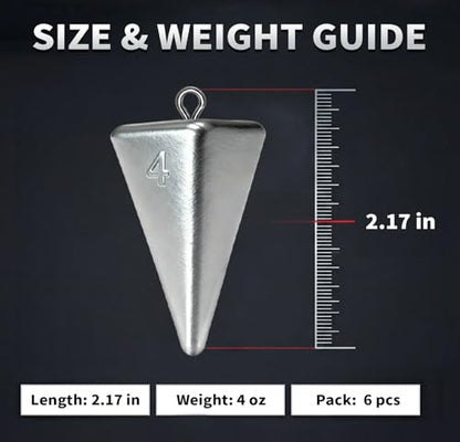 Pyramid Fishing Weights Sinkers Kits Triangle Ocean Saltwater Surf Fishing Gear Tackle Bullet Fishing Weights Sinker 2oz 3oz 4oz - color: 4Oz-6pcs