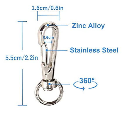 Lix&Rix Retractable Safety Coiled Lanyard with Aluminium Alloy Carabiner Clip, Black/Blue/Green/Red/Silver/Yellow - color: Black Long, Rotatable