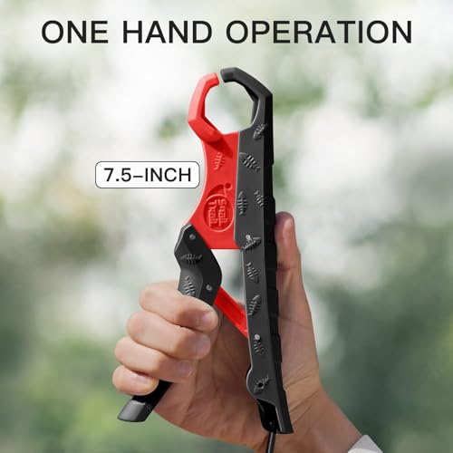 SNAIL TRAIL 7.5'' Floating Fish Gripper, Fishing Grabber | Catfish Mouth Pliers, Caught Bass Holder, Fish Scale Hook Clamp, Saltwater Lip Grip Tool with Lanyard, Gifts for Men - color: Black-red