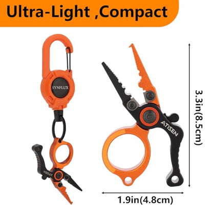 Mini Fishing Pliers Saltwater, Split Ring Tool and Line Cutter | Aluminum stainless handle, Tungsten carbide cutter, Hook remover split ring, Safety lock, Lanyard kit, Saltwater freshwater