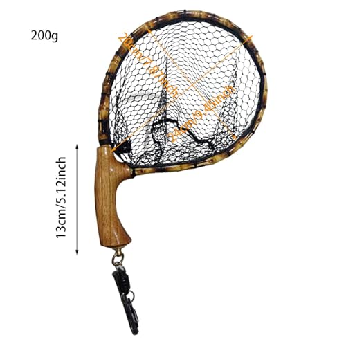 Fly Fishing Net with Release, Fishing Landing Net, Lightweight Trout Fishing Net with Wooden Handle Frame, Rubber-Coated Mesh Landing Nets for Minnow, Catch and Release