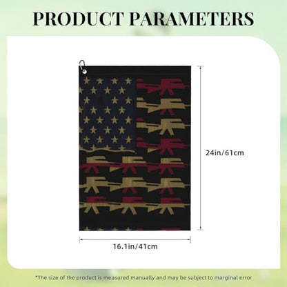 Supdreamc 24x16 Inch Golf Course Towel with Clip, American Flag Guns Art, Microfiber Highly Absorbent Fast Drying for Golf Bag Attachment & Personal Fitness Use - color: Style (102)