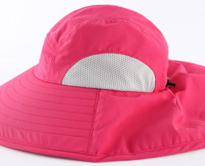 Connectyle Kids Large Brim UV Protection Sun Hat with Neck Flap Mesh Fishing Cap - color: Hot Pink