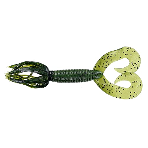 Yamamoto 5" Double Tail Hula Grub - Realistic Easy-to-Use Soft Plastic Fishing Lure Bait with Free-Flowing Skirt - 10 Pack - size: 5 inch, style: Watermrlon With Large Black Flake