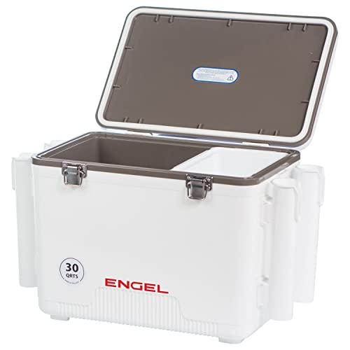 Engel UC30 Leak-Proof, Air Tight, Fishing Drybox Cooler with Built-in Fishing Rod Holders, Also Makes The Perfect Hard Shell Lunchbox for Men and Women - color: White