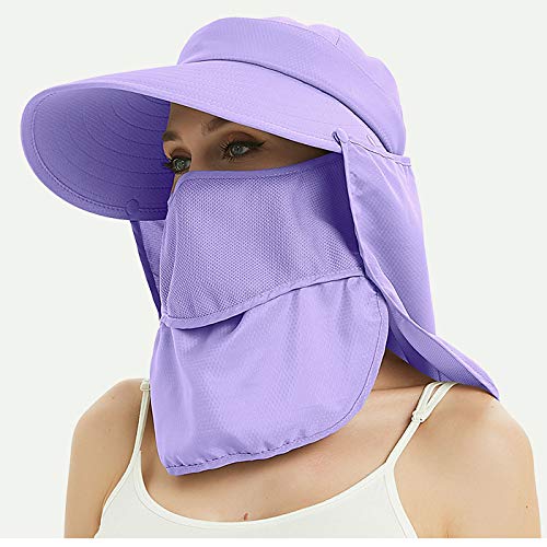 Wide Brim Sun Hat – Multifunctional UPF 50 Protection Bucket Fishing Hat Cap - color: Purple, size: One Size
