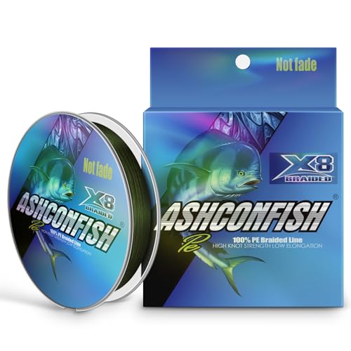 Ashconfish Braided Fishing Line Color Never Fade 8 Strands Super Strong PE Fishing Line Abrasion Resistant Fishing Wire Zero Stretch 6lb to 300lb - color: Army Green, size: 109Yards(100m)-10lb/0.14mm