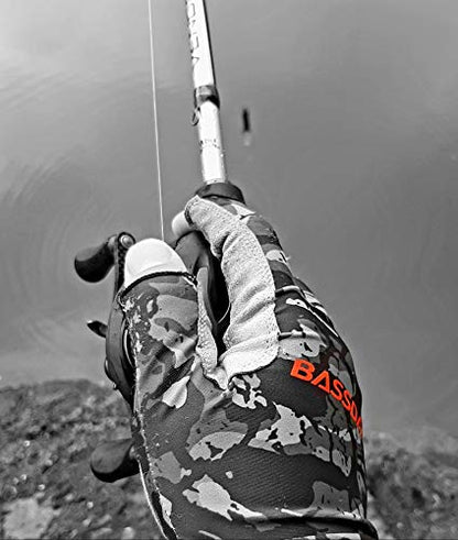 Bassdash ALTIMATE UPF 50+ Sun Protection Fingerless Fishing Gloves Men - color: Black Camo, size: Large