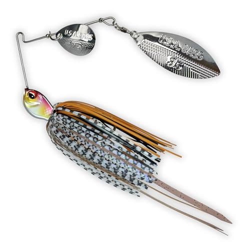 USA BASS Tackle Apache Attack Spinnerbait Type II Largemouth Smallmouth Spotted Bass Premium Fishing Bait Handtied Skirt Custom Blades Heavy Duty Hook New for 2025 - color: Tennessee Shad, size: 1/2oz - Willow/Colorado