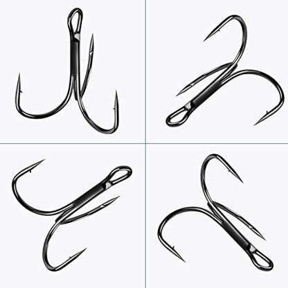 Fishing Red Treble Hooks- 80/120pcs Sharp Round Bend Barbed Treble Hook High-Carbon Steel Triple Hooks for Bass Trout Saltwater Freshwater Size 1/0 1 2 4 6 8 10 12 14 - color: BLACK, size: 120PCS-14#