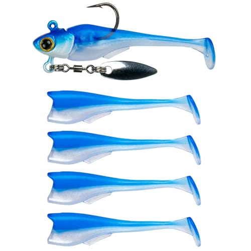 6th Sense – Pecos Underspin Crappie Fishing Lure Kit with 1/8 oz Jig Head and 2 in Swimbaits - color: Royal Minnow, style: Willow Blade
