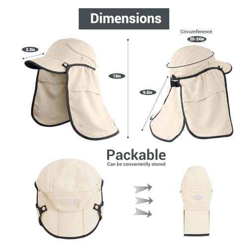 Palmyth Fishing Sun Hat with Detachable Neck Flap UPF 50+ Baseball Cap | Convertible Ventilation Panel, Sunglass Lock, Water Resistant, Foldable, Ventilation Holes, 3 Ways to Wear, Men & Women - color: Beige