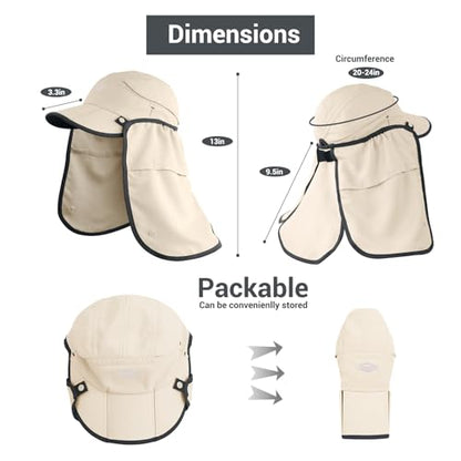 Palmyth Fishing Sun Hat with Detachable Neck Flap UPF 50+ Baseball Cap | Convertible Ventilation Panel, Sunglass Lock, Water Resistant, Foldable, Ventilation Holes, 3 Ways to Wear, Men & Women - color: Beige