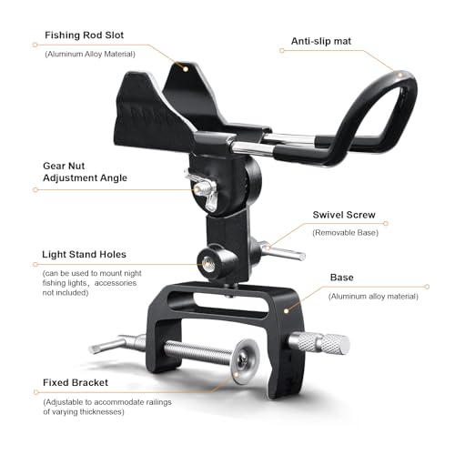 1/2 Pack Fishing Rod Holders for Boat, 360 Degree Adjustable Fishing Rod Holder with Enlarge Clamp, Aluminum Alloy, Suitable for Round /Square Tubular Hulls. - color: Fishing Rod Holder-2pack