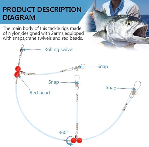 YOTO Fishing Leaders,Saltwater Tackle Rig with Swivels Snap, High-Strength Fishing Wire Gear Equipment for Lures Bait Or Hooks,1Arm and 2Arm - color: Blue Nylon Leaders, style: 1arm，12pack