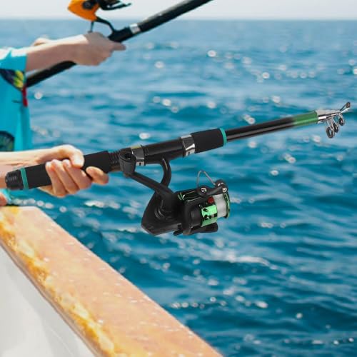Telescopic Fishing Rod and Reel, Portable Travel Fishing Kit with Tackle Box, Lightweight for Backpacking, Beginner - size: Green Rod Set