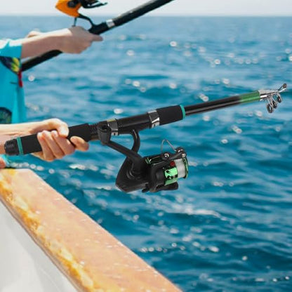 Telescopic Fishing Rod and Reel, Portable Travel Fishing Kit with Tackle Box, Lightweight for Backpacking, Beginner - size: Green Rod Set