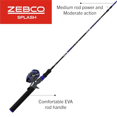 Zebco Splash Spincast Reel and Fishing Rod Combo, Fiberglass Rod, Ball Bearing System, All Metal Gears, 8-Pound Line - color: Z-Splash Blue