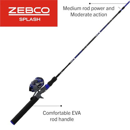 Zebco Splash Spincast Reel and Fishing Rod Combo, Fiberglass Rod, Ball Bearing System, All Metal Gears, 8-Pound Line - color: Z-Splash Blue