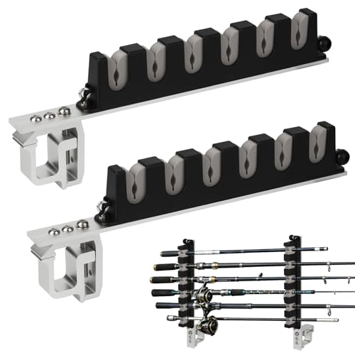 Truck Bed Fishing Rod Holder - 6 Rod Capacity with EVA Foam, Aluminum C-Clamp Mount, No Drill Installation, Fits Truck Bed & Boats