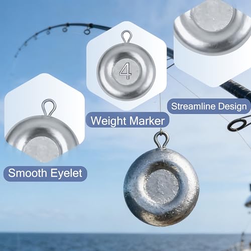 Disc Sinkers Fishing Weights, Coin Sinkers Saltwater Surf Fishing Weights for Bottom Drifting Trolling - size: 3oz-5pcs