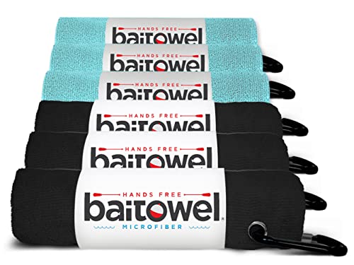 Bait Towel 6 Pack Fishing Towels with Clip for Fishing, Plush Microfiber nap Fabric, 16x16, The Original Bait Towel Multi-Pack - color: Black-caribbean