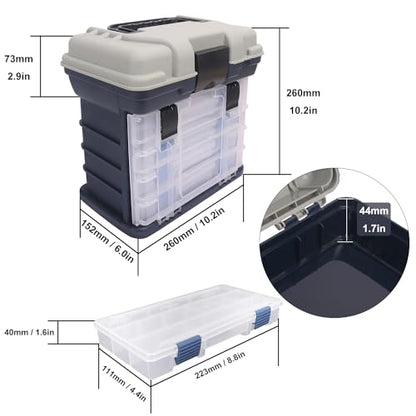 Fishing Tackle Box, 4 Layers Fishing Box, Tackle Boxes, Quick-Access Top Storage with Lid for Fishing Gear and Accessories,（Grey）by KUKLIPJIM - color: Grey