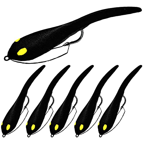 DELONG LURES 3" Weedless Tadpole Fishing Lures for Bass, Crappie, Bluegill, Perch, and Trout, Slow Sinking Life Like Fishing Baits Scented Pre Rigged Fishing Gear - color: Black
