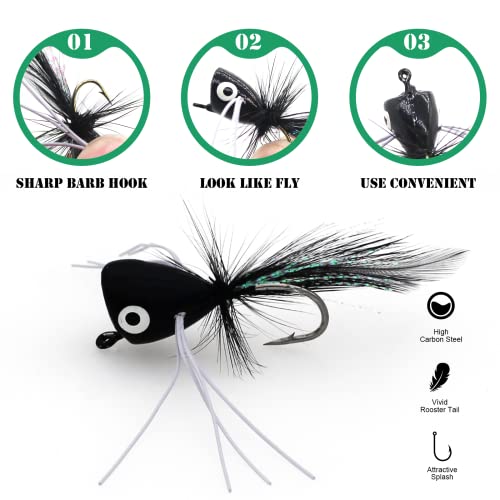 Fly Fishing Poppers, Topwater Fishing Lures Bass Crappie Bluegill Sunfish Panfish Trout Salmon Perch Steelhead Flies for Fly Fishing Bass Panfish Bluegill Trout Salmon - color: 20pcs