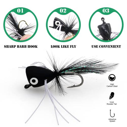 Fly Fishing Poppers, Topwater Fishing Lures Bass Crappie Bluegill Sunfish Panfish Trout Salmon Perch Steelhead Flies for Fly Fishing Bass Panfish Bluegill Trout Salmon - color: 20pcs