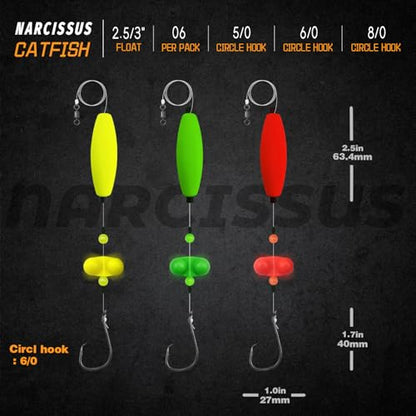 Narcissus Catfish Rigs Set – 6 Pre-Tied Rigs with 2 Sinker Sliders, Float Rigs Tackle, Santee Rig, Circle Hooks 6/0 – Complete & Ready-to-Use Kit - color: Hook Size 6/0-Weight 2 oz