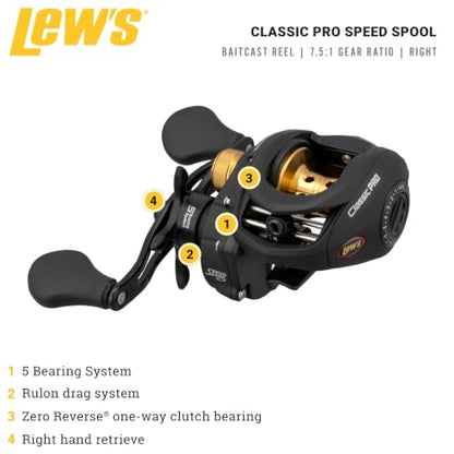 Lew's Classic Pro Speed Spool SLP Baitcast Reel - style: Right Hand Baitcast Reel Clam Pack