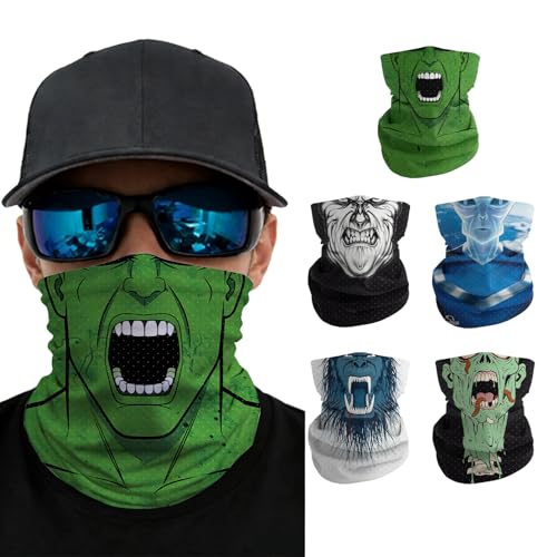 Summer Cooling Neck Gaiter UV 50+ Sun Protection Breathable Mesh Face Mask - color: 5pcs-monster