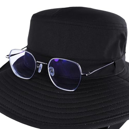 Connectyle Men's Wide Brim Sun Hat with Neck Flap UPF 50+ Packable Breathable Boonie Bucket Hat for Fishing Hiking Safari - color: Black