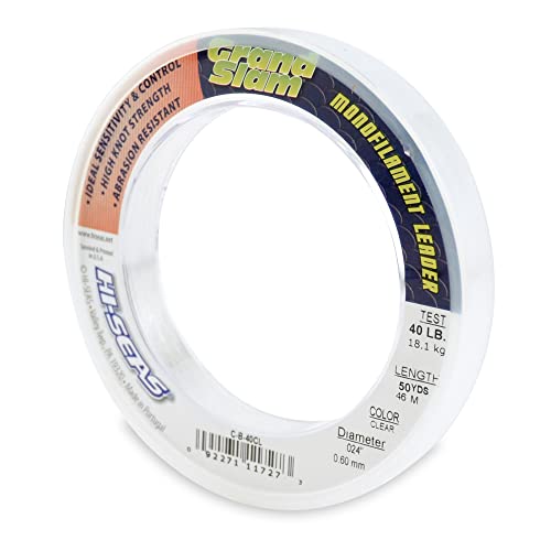 HI-SEAS Grand Slam Monofilament Fishing Leader - Superior Strong Clear Black, for Freshwater & Saltwater Big Game Bottom Fishing, Trolling - color: Clear, style: 50 Yd, 40 Lb, .024 in / 0.60 Mm