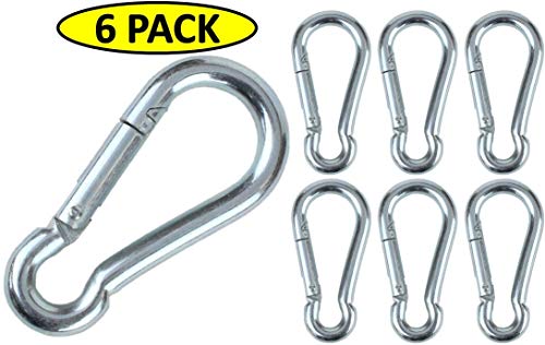 Black & Silver Zinc-Galvanized Heavy Duty Bushcraft Carabiner Spring Snap Clip Link Hooks 200-500lb Load 2, 6 & 12 Packs - color: 7cm (2.8in) Silver 6 Pack