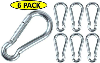 Black & Silver Zinc-Galvanized Heavy Duty Bushcraft Carabiner Spring Snap Clip Link Hooks 200-500lb Load 2, 6 & 12 Packs - color: 7cm (2.8in) Silver 6 Pack