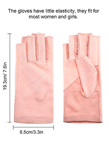 Maxdot Sun Gloves for Women UV Protection Fingerless Non Slip Sunscreen Driving Gloves for Summer Outdoor - style: Pink
