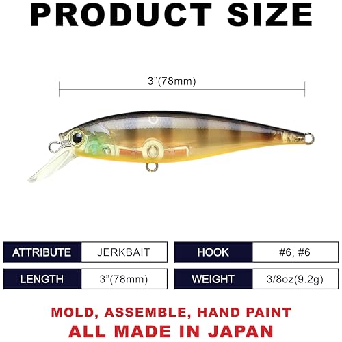 LUCKY CRAFT Pointer 78SP Fishing Lures, 3" Freshwater Bass & Trout Lures, Suspending 4ft-5ft Depth, Jerkbait, Bass Fishing Gear and Accessories, Ghost & Aurora - color: 243 Ghost Black and Gold
