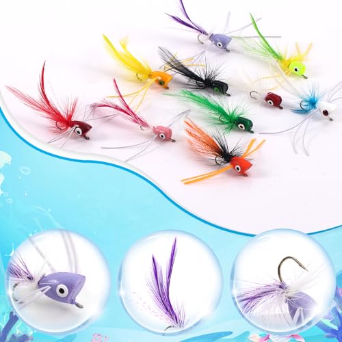 Fly Fishing Poppers Flies, Fly Popper Lures Bass Bluegill Crappie Trout Salmon Panfish Perch Popper Flies Kit for Fly Fishing - color: 20pcs Fly Fishing Poppers