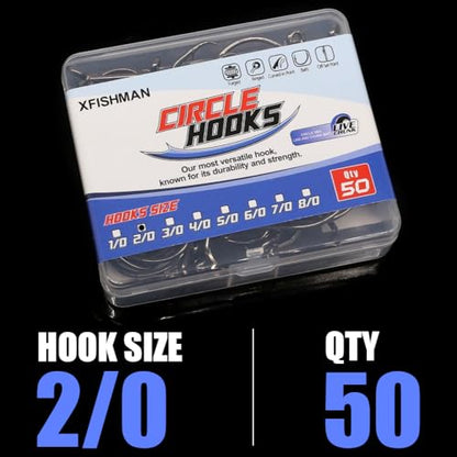 XFISHMAN Circle-Hooks-Fishing-Equipment-Octopus-Hooks-Saltwater-50 Pack #1 –12/0 - color: Black, size: 2/0 50-Pack