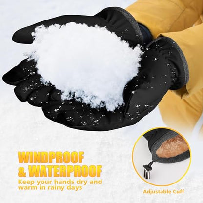 ihuan Winter Waterproof Ski Gloves Men Women, Snow Warm Cycling Cold Weather, Driving Biking Running - color: Black, size: X-Small