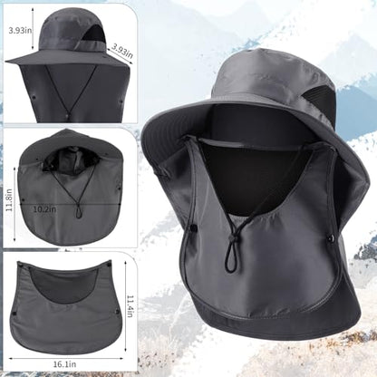 Xuhal 12 Pcs Fishing Sun Hat for Men Women Wide Brim UV Sun Protection Cap Summer Outdoor Hiking Hat Neck and Face Flap - color: Dark Grey